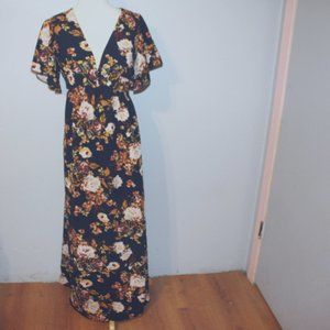 Bailey Blue Size Small Long Dress Short Angel Wing Sleeves